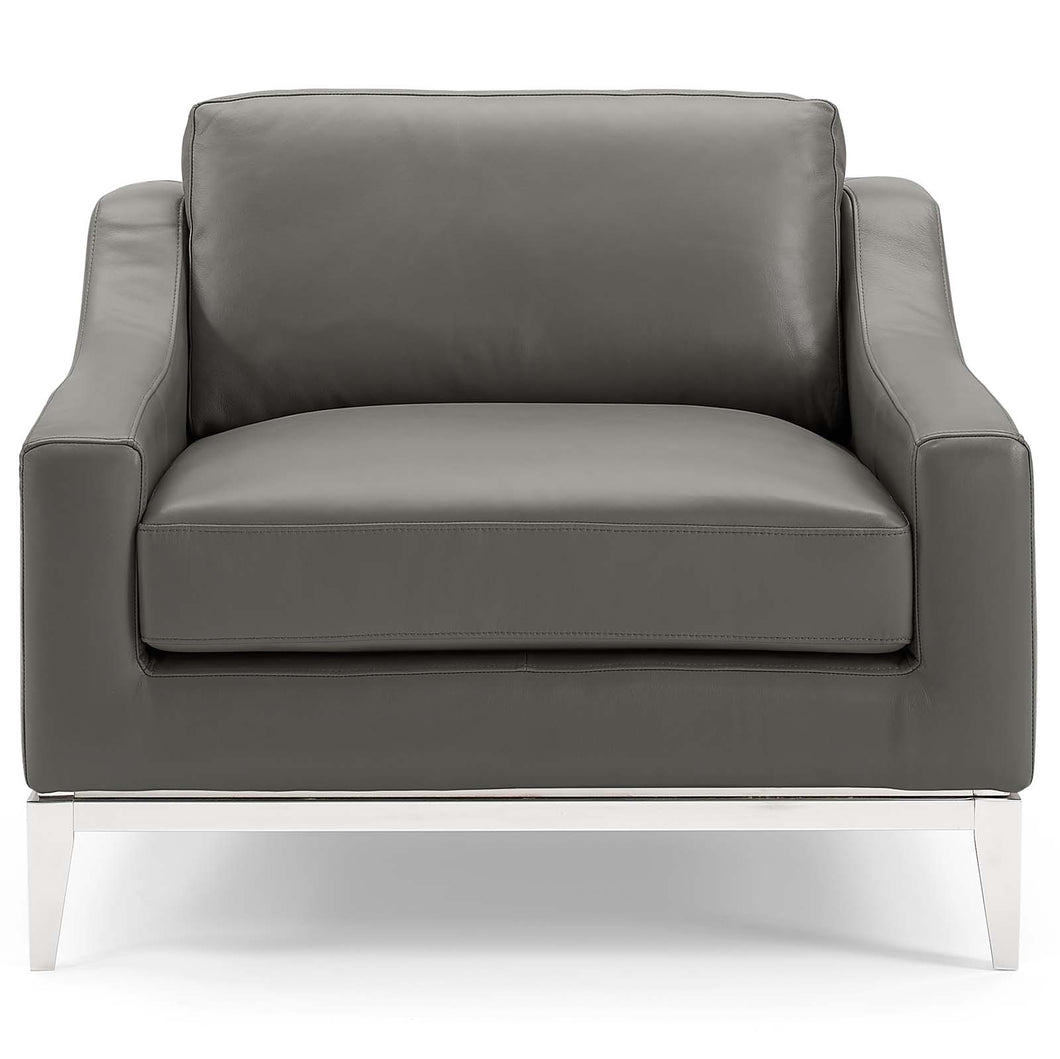 Harness Stainless Steel Base Leather Armchair by Modway