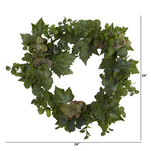 Load image into Gallery viewer, 24&quot; Grape Leaf and Eucalyptus Artificial Wreath
