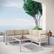 Load image into Gallery viewer, Shore 4 Piece Outdoor Aluminum Sectional Sofa Set in Silver Beige
