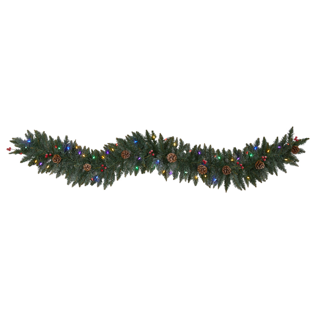 6' Snow Dusted Artificial Christmas Garland w/ 50 Multicolored LED Lights