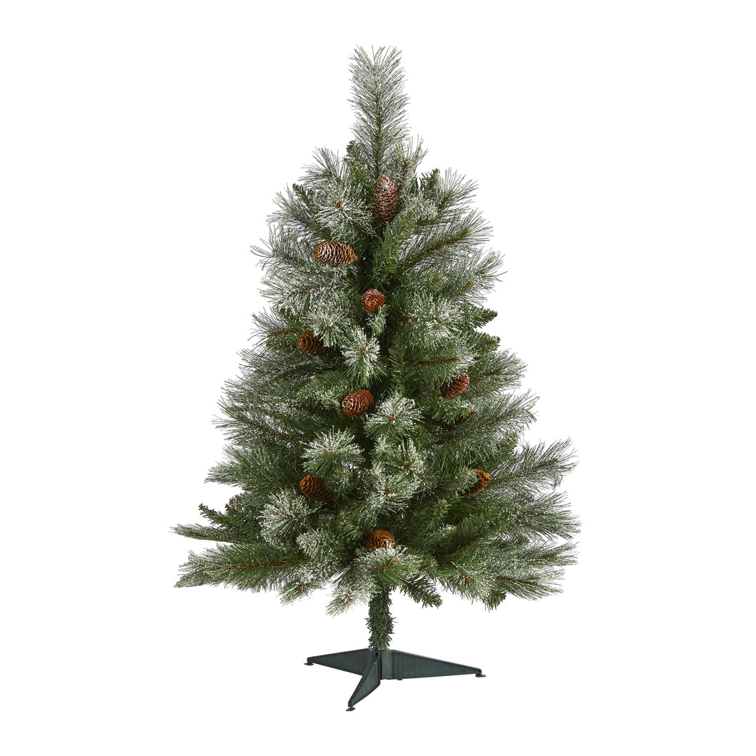 3' Snowed French Alps Mountain Pine Artificial Christmas Tree w/ 135 Bendable