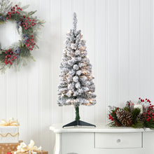 Load image into Gallery viewer, 3&#39; Flocked Pencil Artificial Christmas Tree w/ 50 Clear Lights &amp; 132 Bendable
