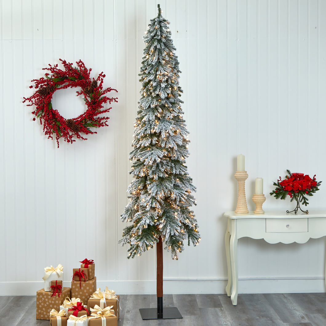 9' Flocked Gr& Alpine Artificial Christmas Tree w/ 600 Clear Lights