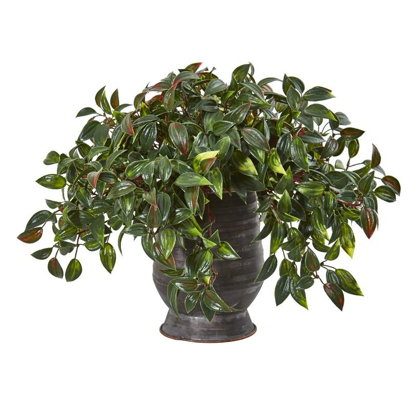 Mini Melon Artificial Plant in Ribbed Metal Planter UV Resistant