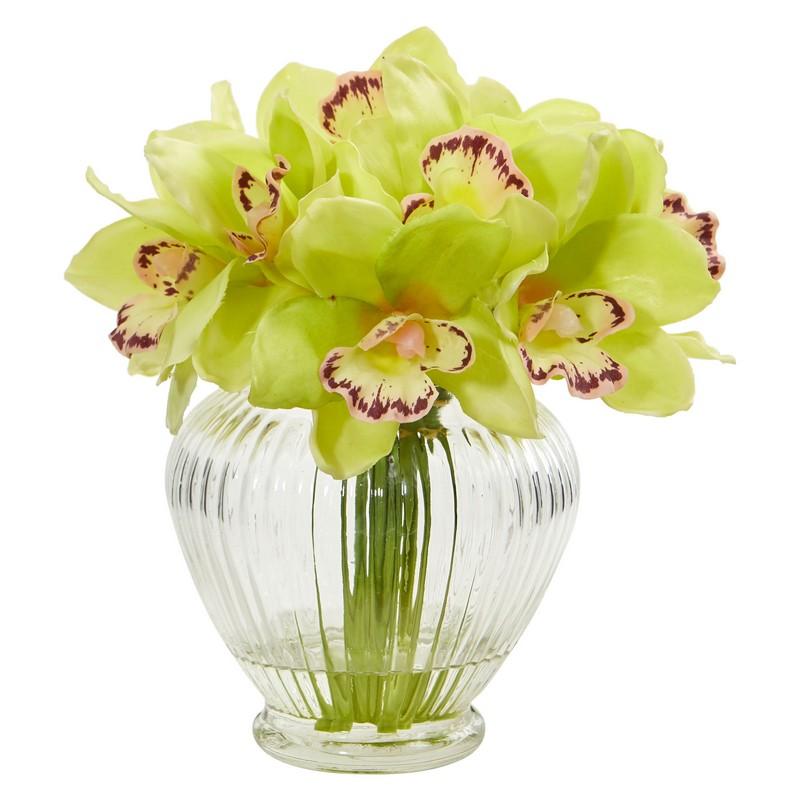 Cymbidium Orchid Artificial Arrangement in Glass Vase