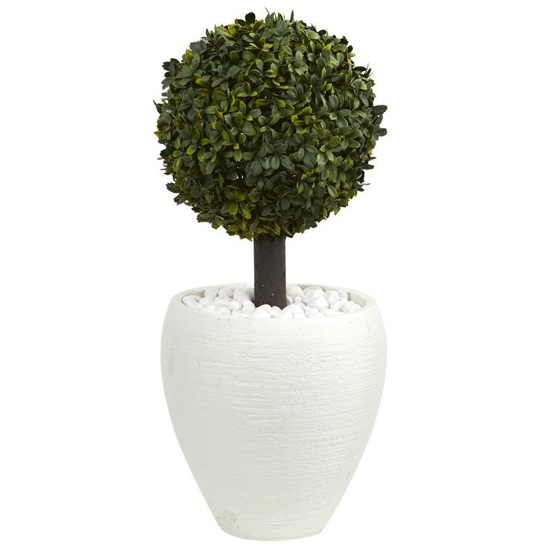 26' Boxwood Topiary Artificial Tree in White Oval Planter (Indoor/Outdoor)