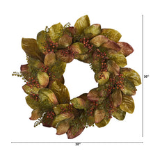 Load image into Gallery viewer, 30&quot; Fall Magnolia Leaf and Berries Artificial Wreath
