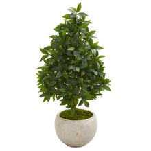 Load image into Gallery viewer, 33&quot; Sweet Bay Cone Topiary Artificial Tree in Sand Colored Planter
