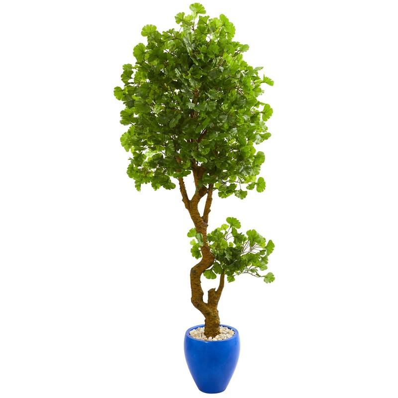6' Jingo Artificial Tree in Blue Planter UV Resistant (Indoor/Outdoor)