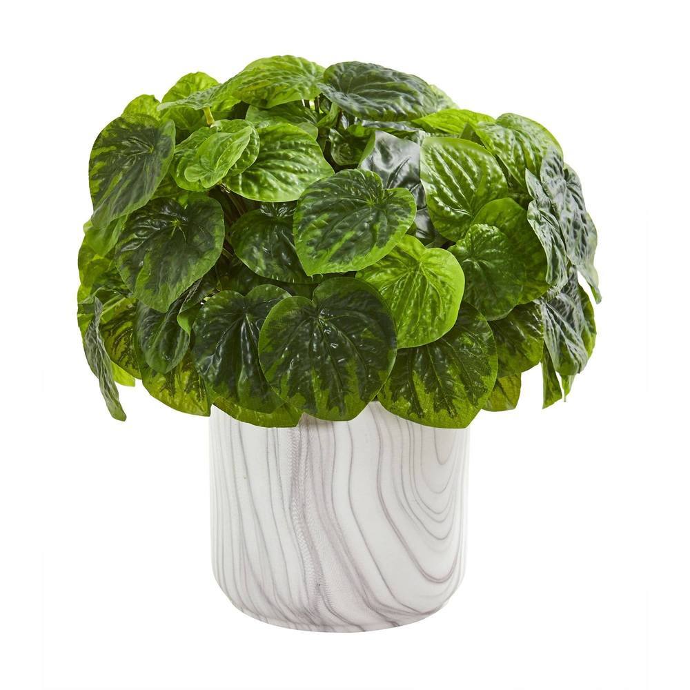 Peperomia Artificial Plant in Marble Vase (Real Touch)