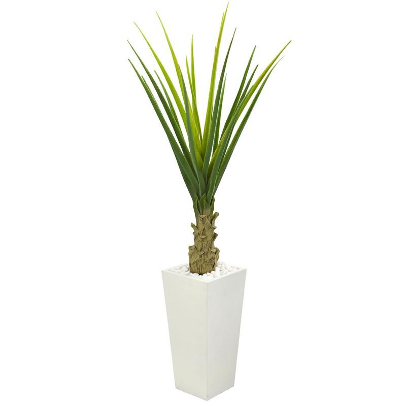 5' Agave Artificial Plant in White Planter