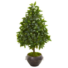 Load image into Gallery viewer, 31&quot; Sweet Bay Cone Topiary Artificial Tree in Metal Bowl
