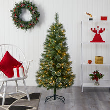 Load image into Gallery viewer, 5' Wisconsin Slim Snow Tip Pine Artificial Christmas Tree w/ 150 Clear LED Light
