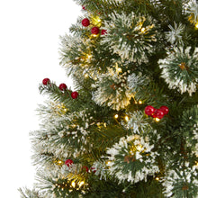 Load image into Gallery viewer, 7' Frosted Swiss Pine Artificial Christmas Tree w/ 400 Clear LED Lights &amp; Berrie
