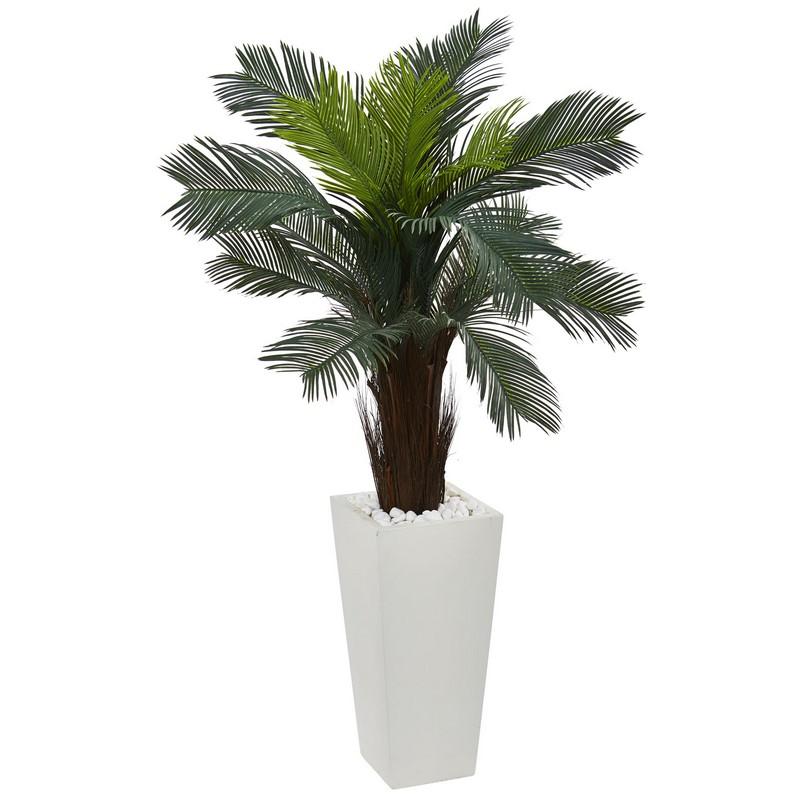 4.5' Cycas Artificial Plant in White Tower Planter