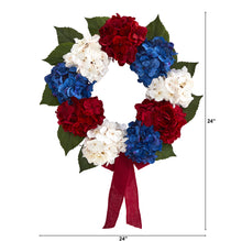 Load image into Gallery viewer, 24&quot; Red, White and Blue &quot;Americana&quot; Hydrangea Artificial Wreath
