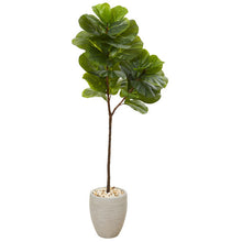 Load image into Gallery viewer, 5&#39; Fiddle Leaf Artificial Tree in Sand Colored Planter
