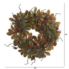 Load image into Gallery viewer, 24&quot; Fatsia with Berries Autumn Artificial Wreath
