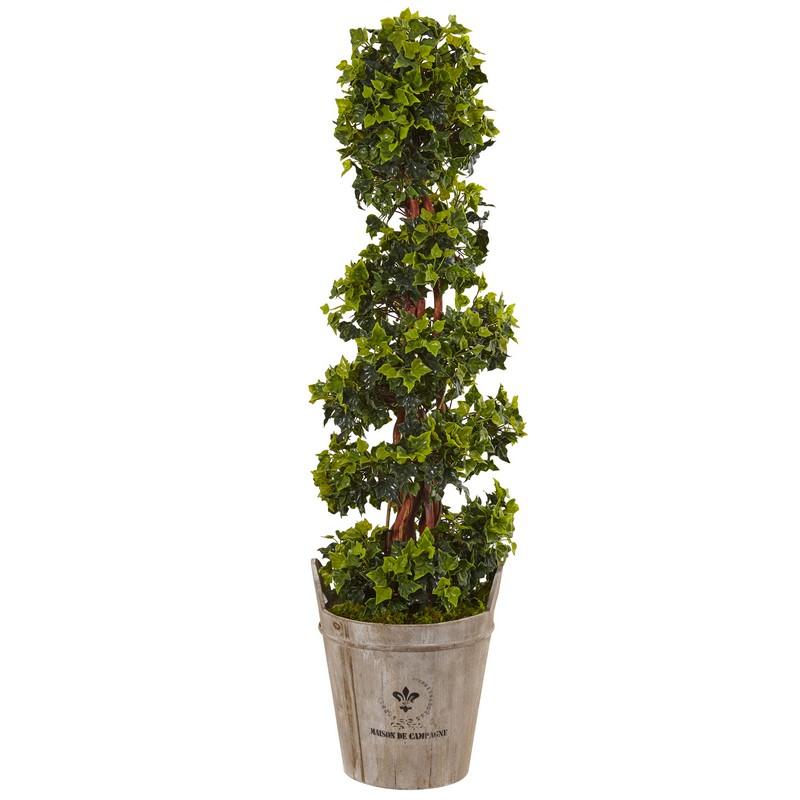 4' English Ivy Tree in Farmhouse Planter UV Resistant (Indoor/Outdoor)
