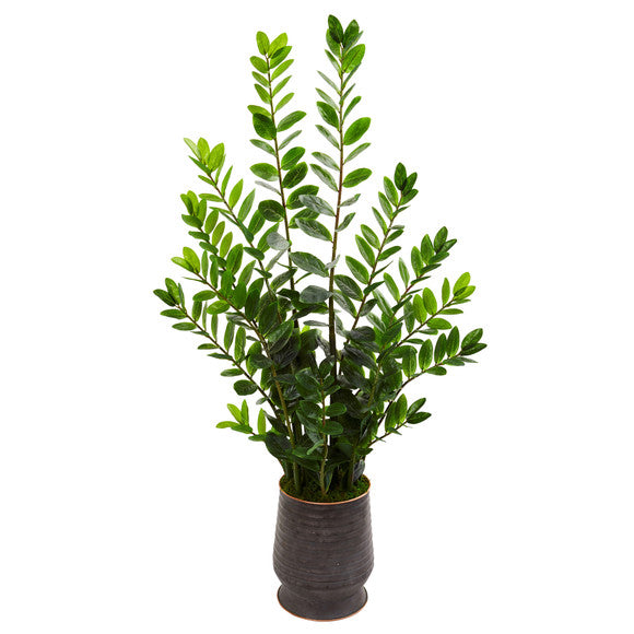 4.5' Zamioculcas Artificial Plant in Ribbed Metal Planter
