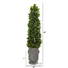 Load image into Gallery viewer, 40&quot; Sweet Bay Cone Topiary Artificial Tree in Vintage Metal Planter
