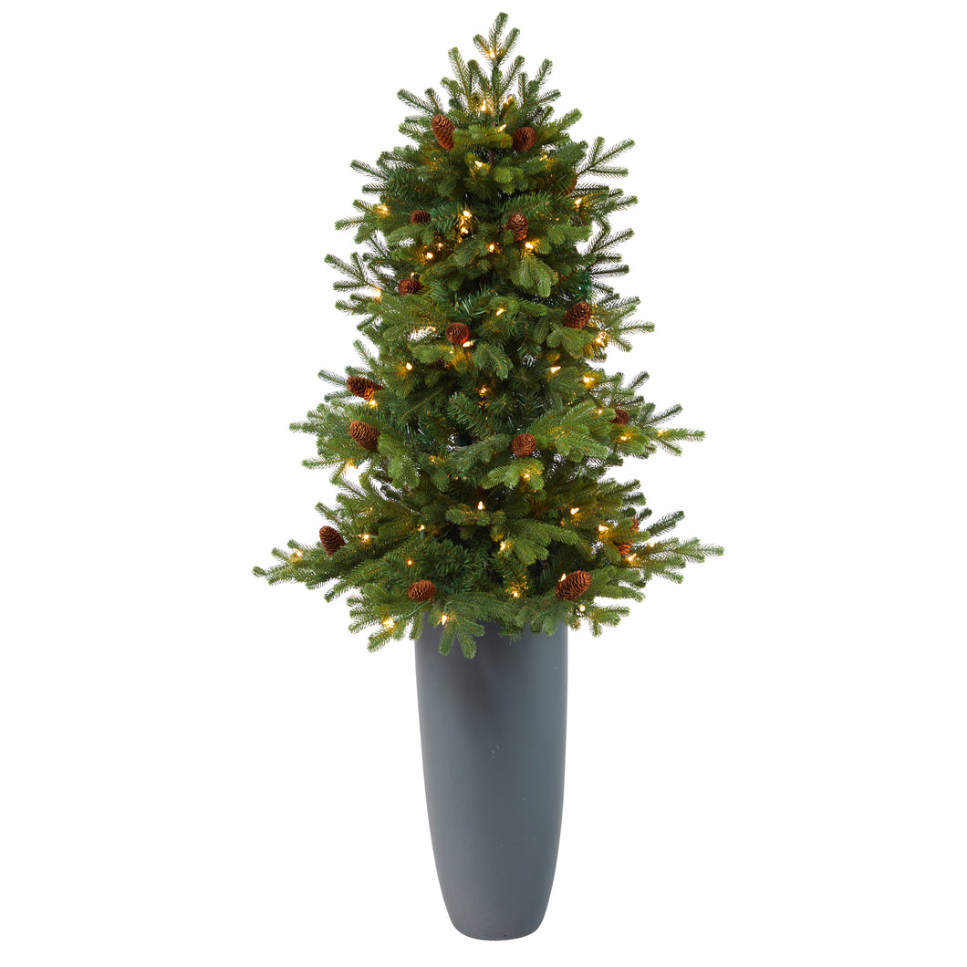 5' Yukon Mountain Fir Artificial Christmas Tree w/ 100 Clear Lights, Pine Cones