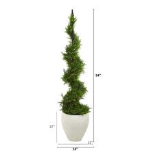 Load image into Gallery viewer, 4.5&#39; Cypress Artificial Spiral Topiary Tree in White Planter
