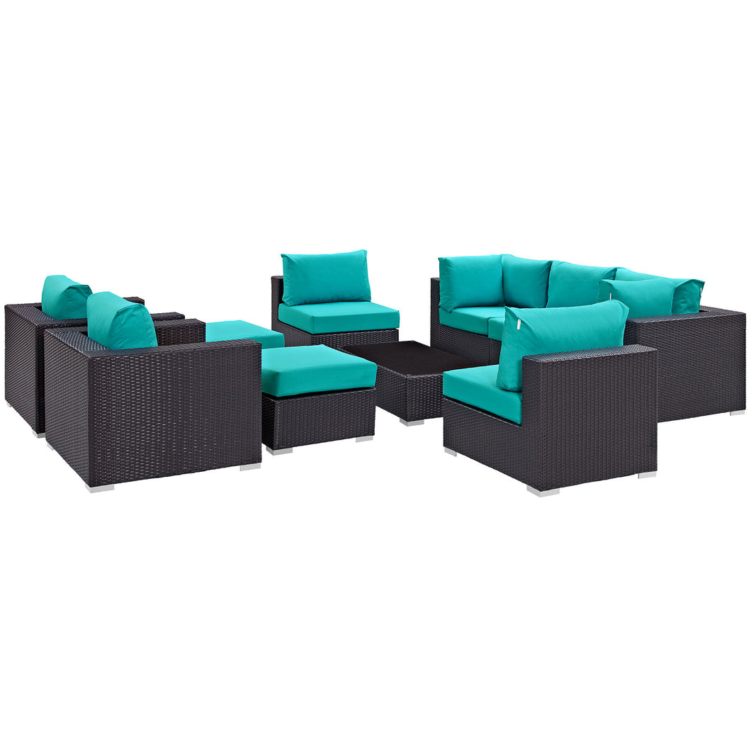 Convene 10 Piece Sectional Set in Espresso Turquoise