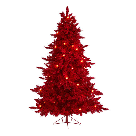 6' Red Flocked Fraser Fir Artificial Christmas Tree