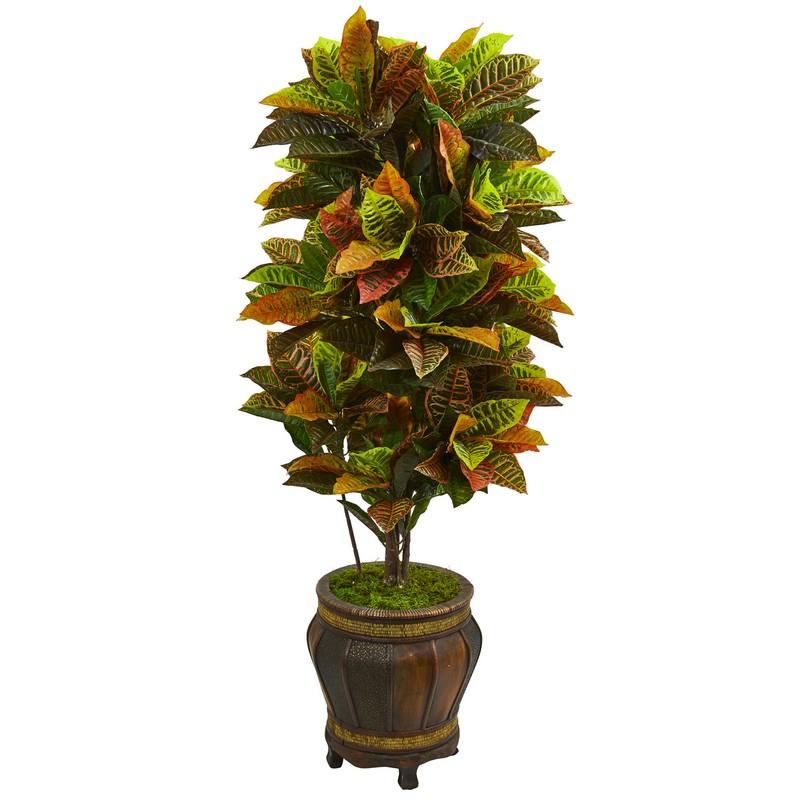 5.5' Croton Artificial Plant in Decorative Planter (Real Touch)