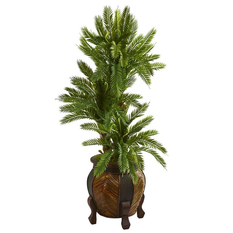 4' Triple Cycas Artificial Plant in Decorative Planter