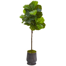 Load image into Gallery viewer, 62&quot;  Fiddle Leaf Artificial Tree in Ribbed Metal Planter (Real Touch)
