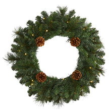 Load image into Gallery viewer, 20&quot; Pine Artificial Christmas Wreath with 35 LED Lights and Pinecones
