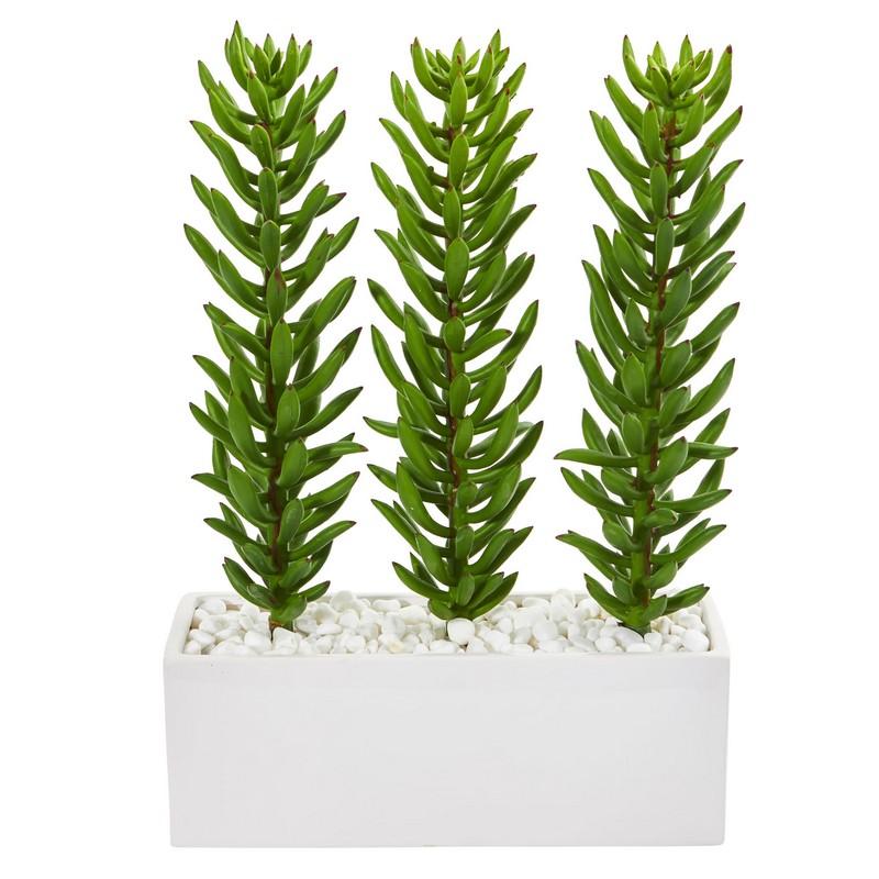 16' Succulent Spikes Artificial Plant in White Ceramic Vase