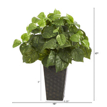 Load image into Gallery viewer, 17&quot; Pothos Artificial Plant in Embossed Black Planter
