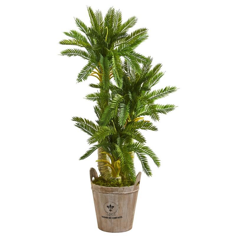 4' Triple Cycas Artificial Plant in Farmhouse Planter