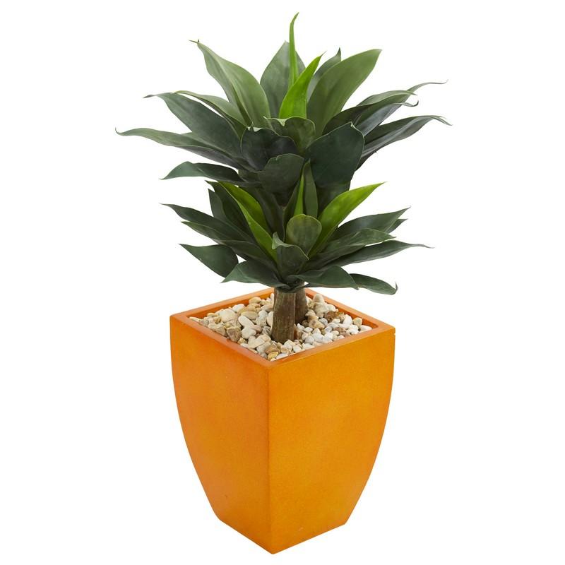 3' Double Agave Succulent Artificial Plant in Orange Planter