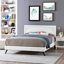 Load image into Gallery viewer, Ruthie Vinyl Queen Platform Bed with Round Splayed Legs by Modway
