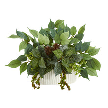 Load image into Gallery viewer, 14&quot; Mixed Greens Artificial Plant in White Planter
