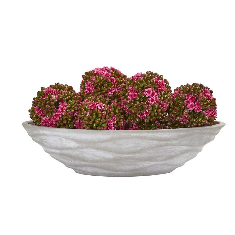Artificial Kalanchoe Balls (Set of 6) with Decorative Vase