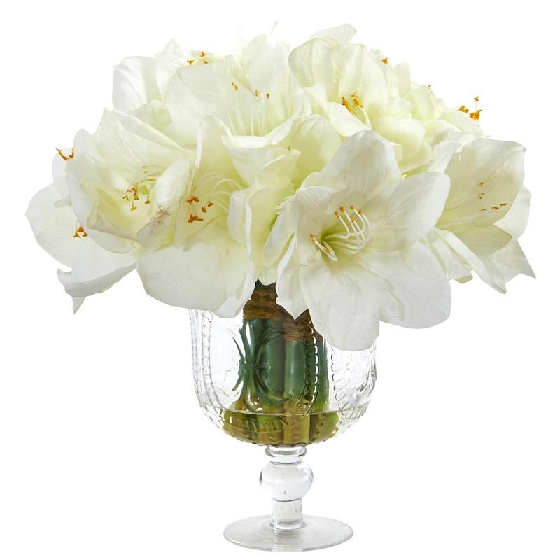 Amaryllis Bouquet Artificial Arrangement in Royal Vase