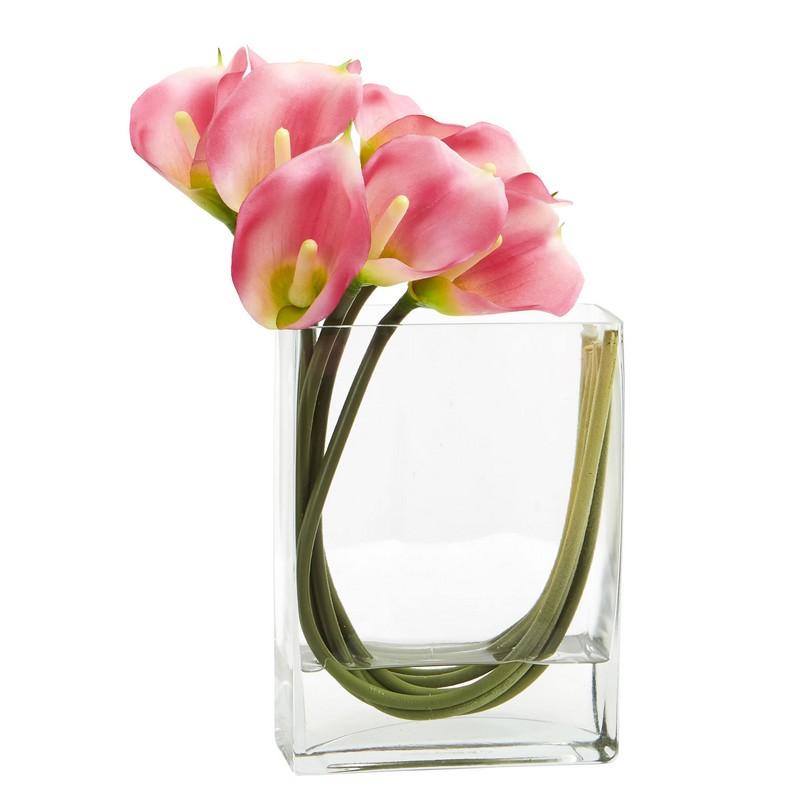 12'' Calla Lily in Rectangular Glass Vase Artificial Arrangement