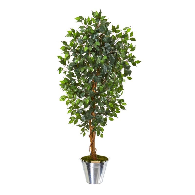 5' Ficus Artificial Tree in Tin Bucket