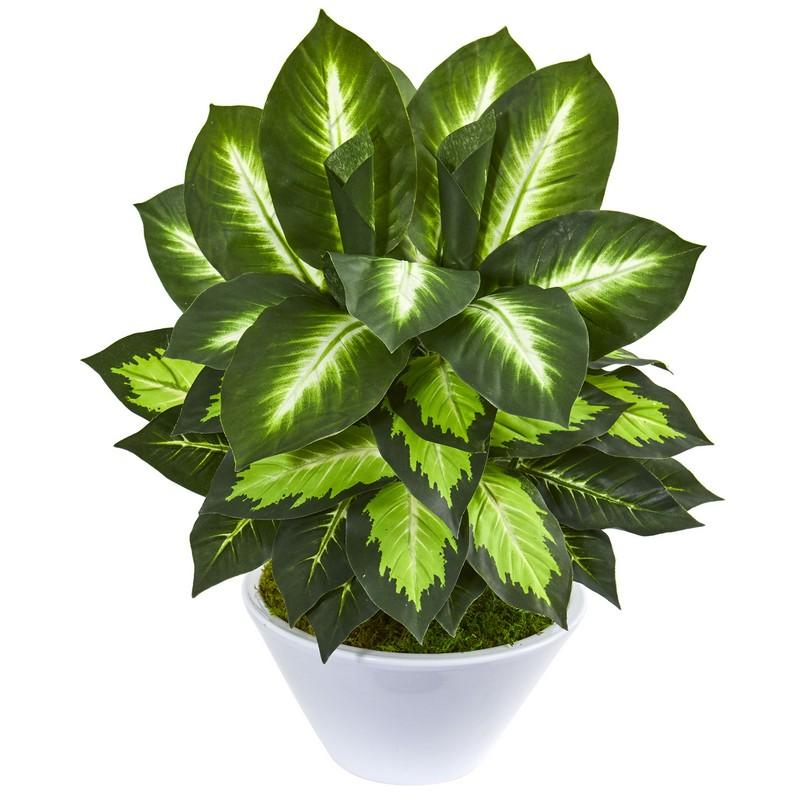 21' Golden Dieffenbachia Artificial Plant in White Planter