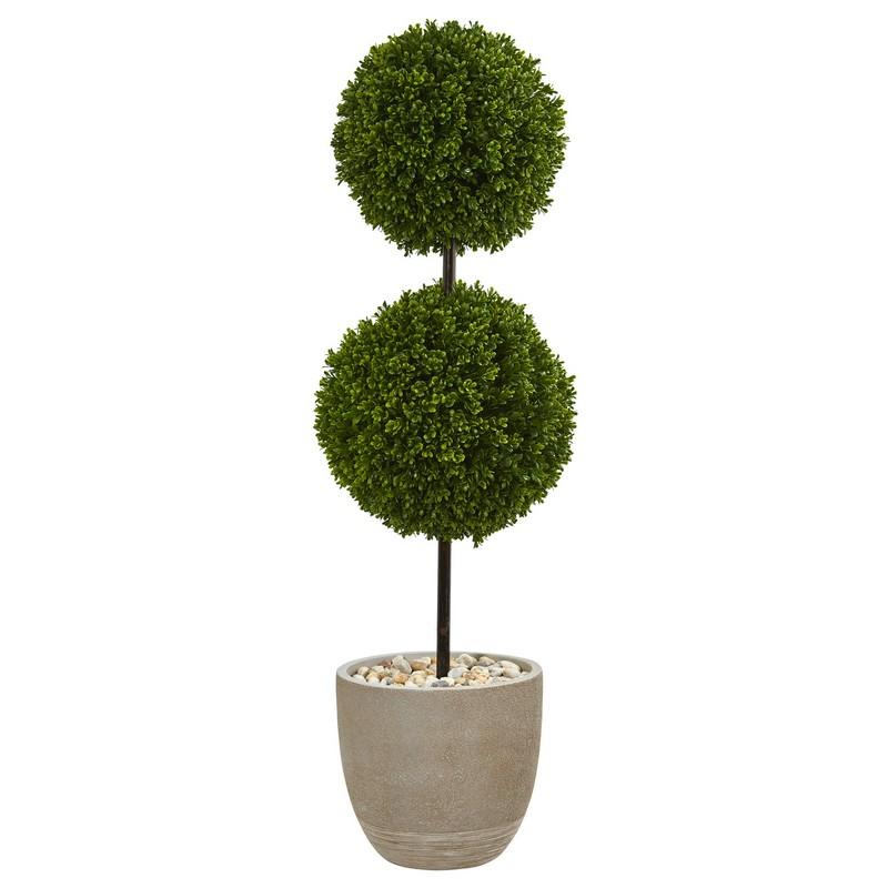 4' Boxwood Double Ball Topiary Artificial Tree in Oval Planter UV Resistant