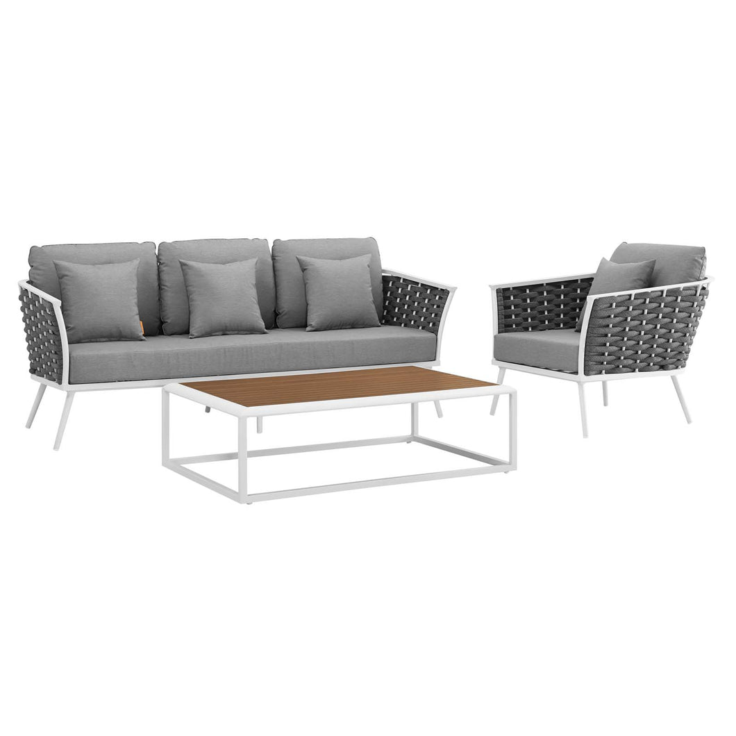 Stance 3 Piece Outdoor Patio Aluminum Sectional Sofa Set by Modway