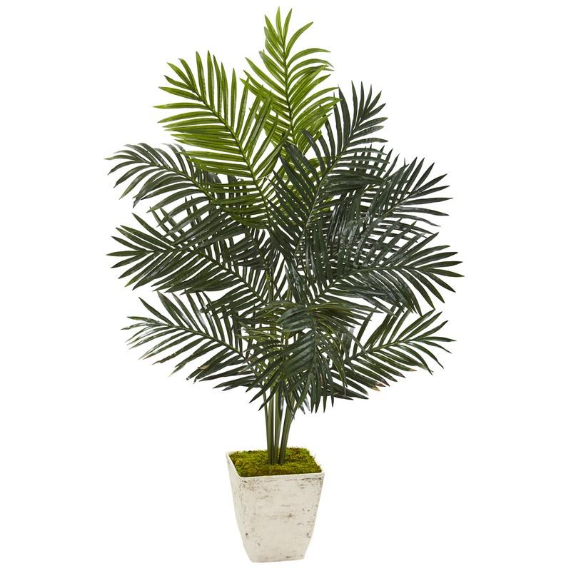 4.5' Paradise Palm Artificial Tree In Country White Planter