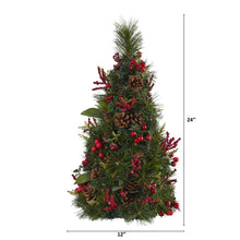 Load image into Gallery viewer, 2&#39; Mixed Berry and Pine Cone Artificial Christmas Tree with 35 Clear LED Lights
