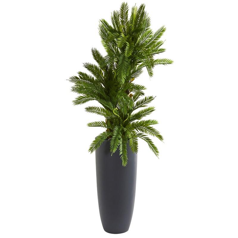 4.5' Triple Cycas Artificial Plant in Gray Planter