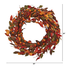 Load image into Gallery viewer, 20&quot; Harvest Leaf and Mini Pumpkin Artificial Wreath
